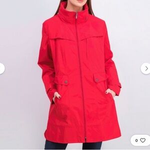 COLE HAAN PACKABLE Red RAIN COAT WITH ZIPPER POUCH NWOT